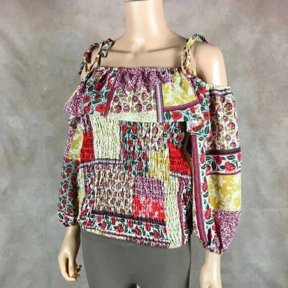 BOOHOO Bandana Floral Patchwork Off The Shoulder Top NEW US 16 (Large) - Picture 1 of 10